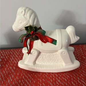 Charming White Rocking Horse with Holiday Ribbon